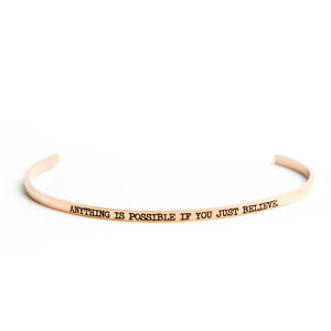 Open image in slideshow, Anything is Possible If You Just Believe Bangle Religious Delicate Cuff Bangle - Jaeci Jewlery
