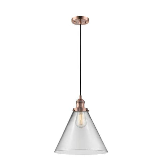 Cone 60-Watt 1 Light Antique Copper Shaded Mini Pendant Light with Clear Glass Shade