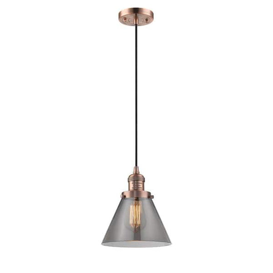 Cone 60-Watt 1 Light Antique Copper Shaded Mini Pendant Light with Tinted Glass Shade