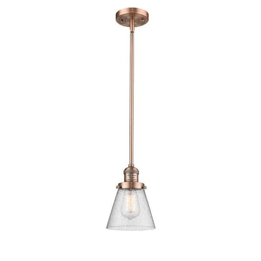 Cone 60-Watt 1 Light Antique Copper Shaded Mini Pendant Light with Seeded glass Seeded Glass Shade