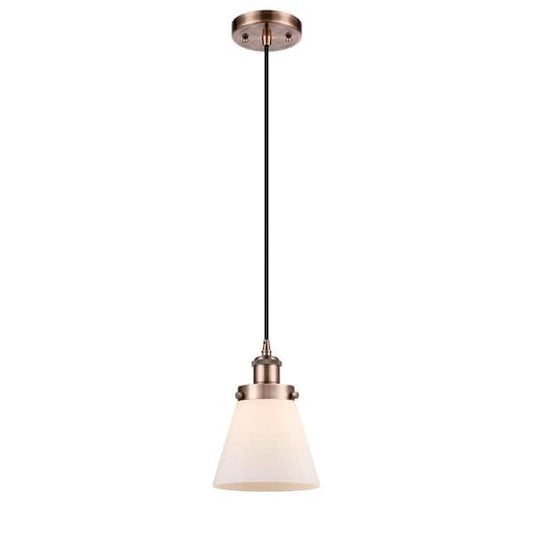 Cone 60-Watt 1 Light Antique Copper Shaded Mini Pendant Light with Frosted Glass Shade