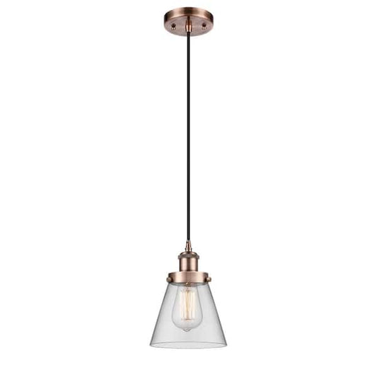 Cone 60-Watt 1 Light Antique Copper Shaded Mini Pendant Light with Clear Glass Shade