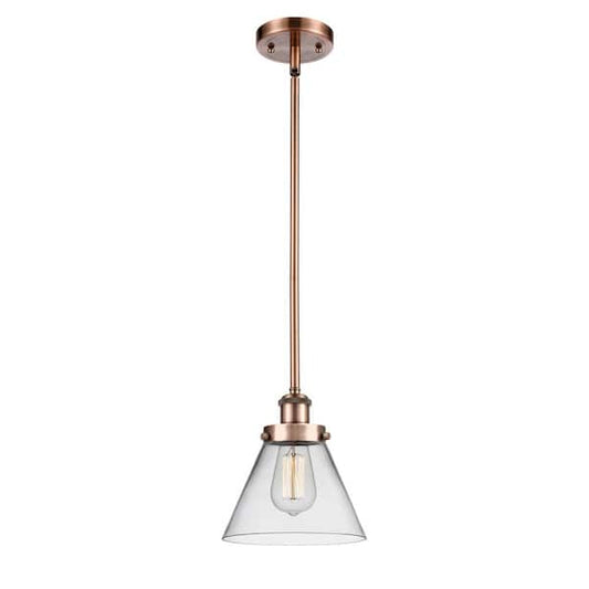 Cone 60-Watt 1 Light Antique Copper Shaded Mini Pendant Light with Clear Glass Shade