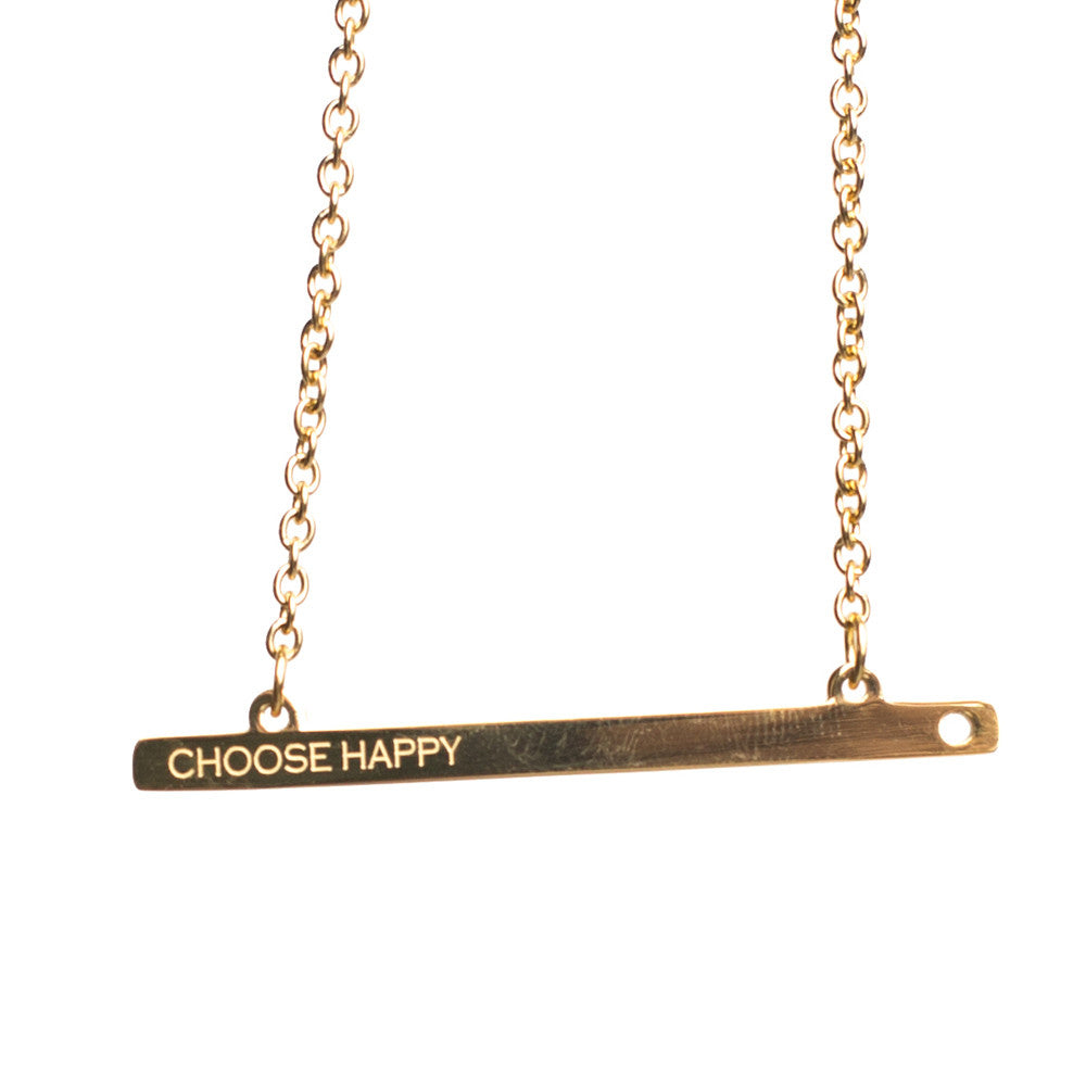 CHOOSE HAPPY GOLD BAR NECKLACE Short Necklace - Jaeci Jewlery